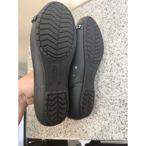 Crocs Womens Shoes 6 Solid Black Rhinestone Detail Closed Toe Slip On Ballet Fla - Picture 3 of 6